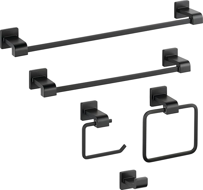 Delta Ara (1-Pack) Hand Towel Holder Matte Black Towel Racks for Bathroom Wall Square Towel Ring Holder for Bath Towel Hanger for Kitchen, Bathroom Accessories 77546-BL