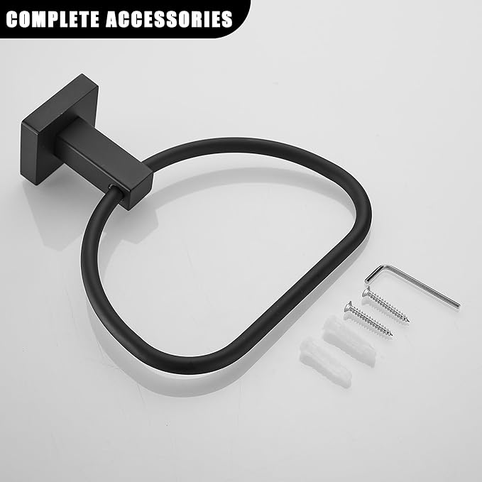 Leyden Black Toilet Paper Holder Towel Ring, Matte Bathroom Hand Towel Holder Toilet Roll Holder, Modern Bath Hardware Set Wall Mounted Stainless Steel 2 Pieces
