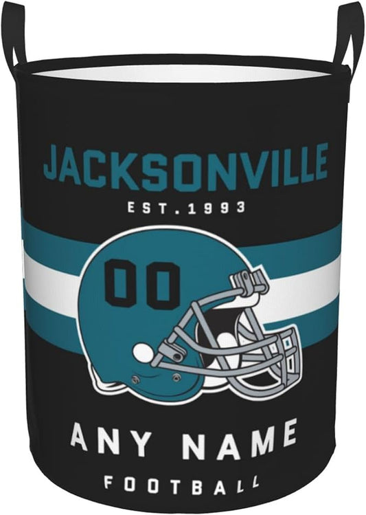 Custom Jacksonville Laundry Hamper - Personalized Football Style Laundry Basket - Customized Name And Number - Dirty Clothes Hamper Waterproof Large Capacity Hamper for Bedroom Bathroom Living Room