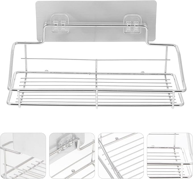 Stainless Steel Wall-Mounted Draining Storage Rack with Inner Box, Bathroom and Kitchen Toiletry Shelf, Nail-Free Floating Shelf for Organizing Supplies and Accessories