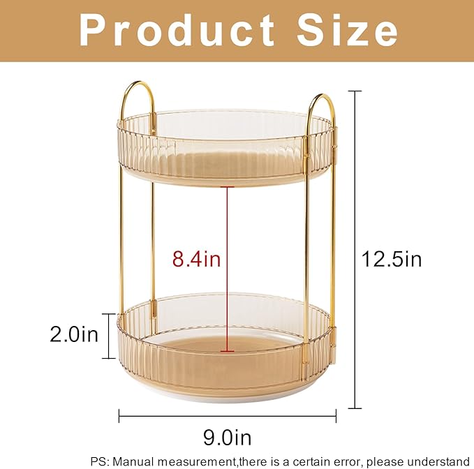 INVSSENE 360 Rotating Makeup Organizer, Yellow, Unisex, 2 Tier Countertop Storage, Large Capacity, Cosmetics, Perfume, Skincare, Lipsticks