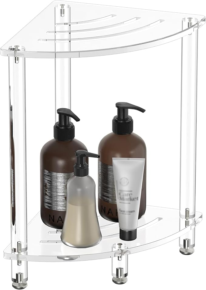 Sumerflos Acrylic Corner Shower Stool for Inside Shower, Clear Shower Bench with Adjustable Feet for Shaving Legs Seating Waterproof Heavy Duty Easy Assemble Modern, 11.81" D x 11.81" W x 18.66" H