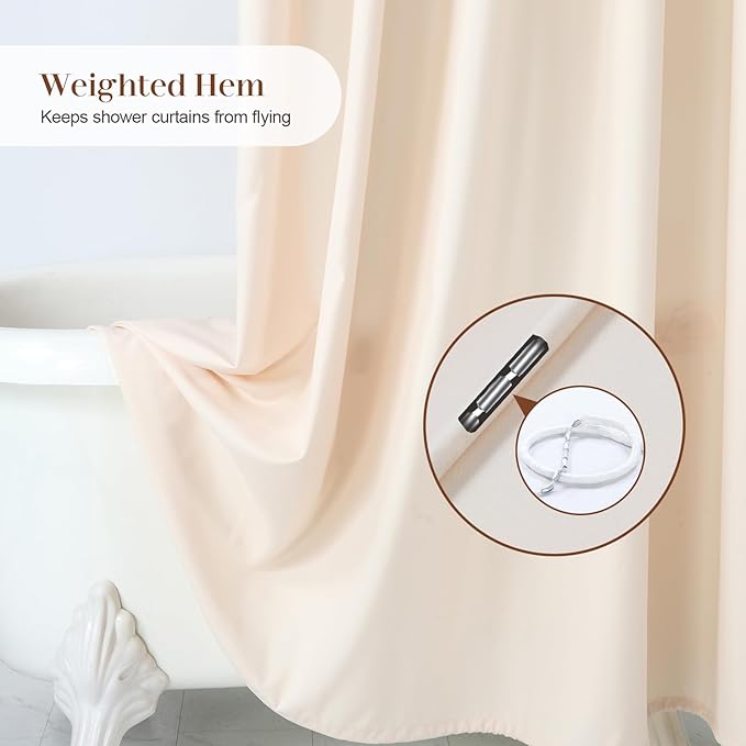 Beige Ruffle Shower Curtain with Small Holes, Girls Women Fabric Shower Curtain with Delicate Handcrafted Ruffles, Waterproof Ruched Farmhouse Decorative Bathroom Curtain, 72" W x 72" H