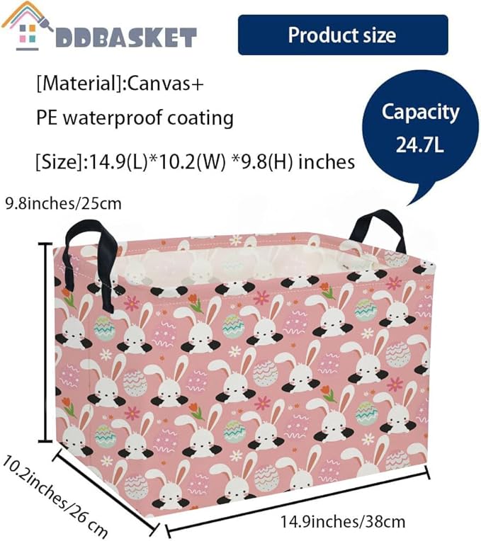 Easter Basket for Kids Gift Bunny Easter Basket Empty Baby Easter Basket for Boys and Girls Rectangular Toy Storage Basket Organizer Bin Box Cute Easter Egg Room Decor for Home