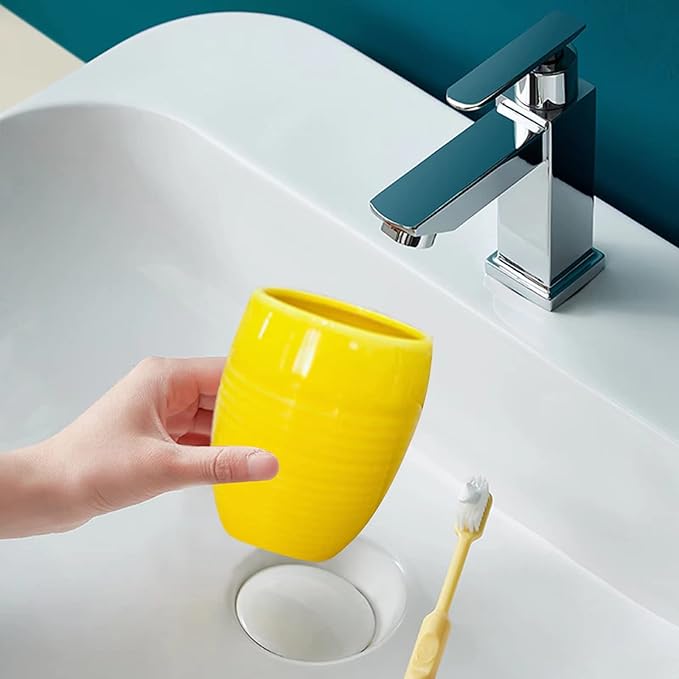 Bathroom Accessories Set 4 Piece Yellow Ceramic Bathroom Decor Accessory Set with Toothbrush Holder,Lotion Dispenser, Soap Dish,Cup
