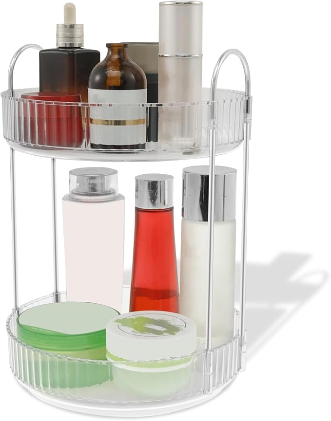 Rotating Makeup Organizer, 360° Rotating Perfume Organizer, Large Capacity Rotating Cosmetic Organizer, 2 Layers Rotating Vanity Organizer for Vanity, Bedroom, Bathroom Countertop