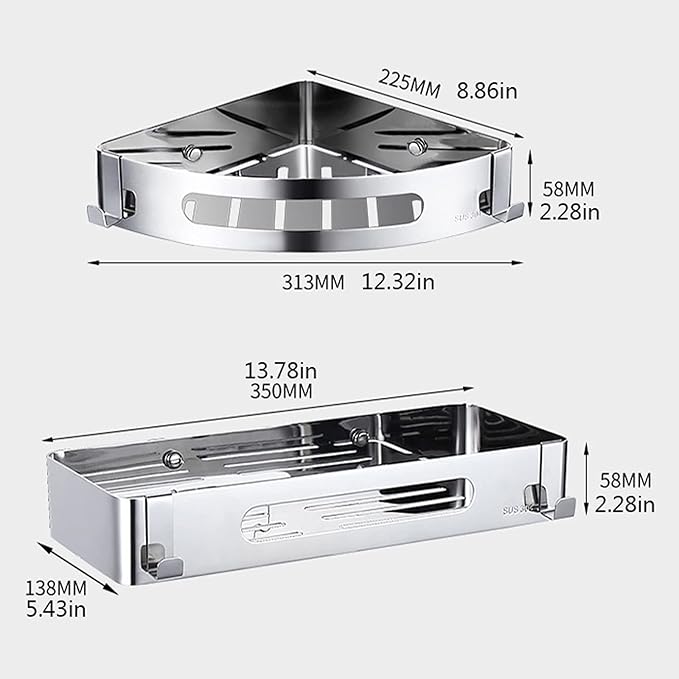 Bathroom Shelf Wall Storage Shelves Organizer Set of 2 Bathroom Accessories Bathroom Organizer Hanging with 4 Hooks Polished 304 Stainless Steel Floating Shelves (Size : Double-Layer Rectangular fram