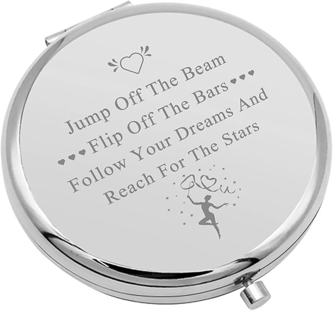 Gymnastics Gifts for Girls Travel Makeup Mirror Inspirational Gifts Gymnasts Inspirational Gift Gymnastic Coach Gift for Women Compact Makeup Mirror Birthday for Her (Silver)