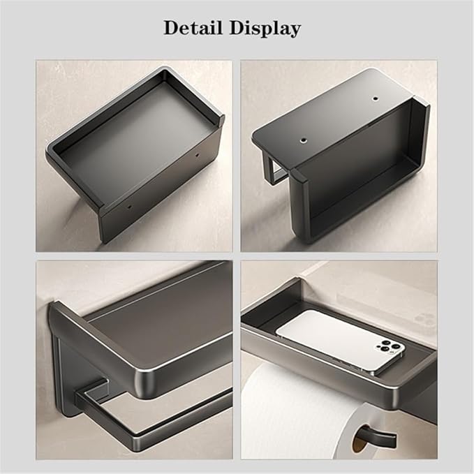 Bathroom Shelf, Toilet Paper Holder, Wall Mount Toilet Tissue Roll Holder with Shelf, Adhesive Modern Aluminum Tissue Roll Holder for Bathroom,Wall Shelves for Bathroom