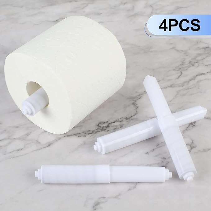 Rindion 4 Pack Toilet Paper Holder Spring Rod, White Toilet Paper Roller Replacement, Plastic Toilet Paper Holder Replacement Rod