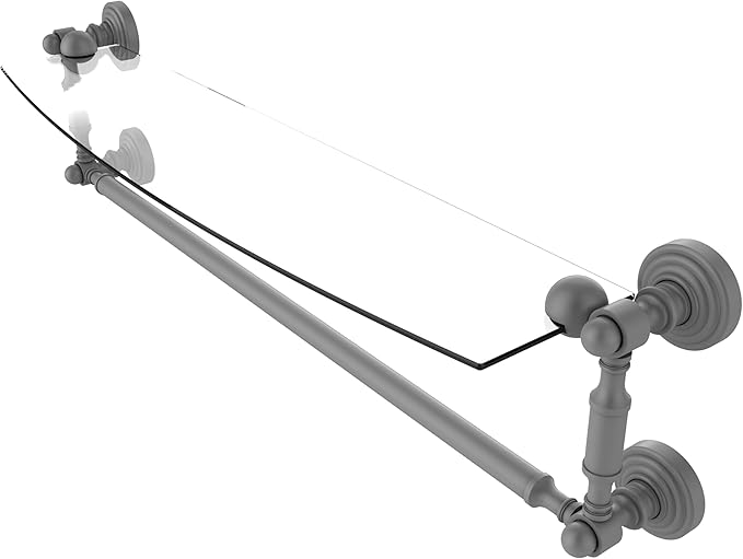 Allied Brass WP-33TB/24-GYM Waverly Place Collection 24 Inch Glass Vanity Integrated Towel Bar Shelf, Matte Gray