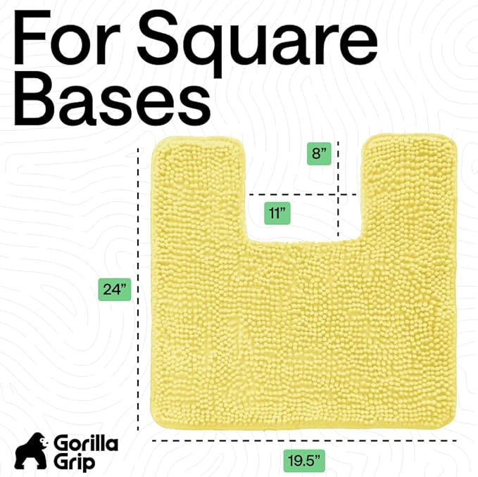 GORILLA GRIP Bath Rug Mat, Thick Soft Absorbent Chenille, Rubber Backing Quick Dry Microfiber Mats, Machine Washable Rugs for Shower Floor, Bathroom Runner Bathmat Accessories Décor, Contour, Yellow