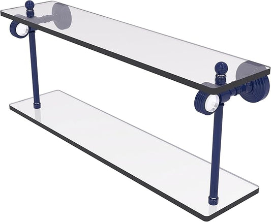 Allied Brass PG-2G-22-MBL Pacific Grove Collection 22 Inch Two Tiered Glass Shelf with Grooved Accents, Mediterranean Blue