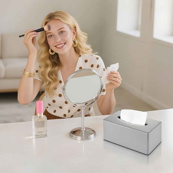 Y-in Hand Tissue Box Cover, Rectangular Facial Tissue Holder with Bottom, Decorative Storage Box for Bathroom Vanity, Toilet Tank, Car, Dressers, Night Stand, Rv, Parlors and Offices - Grey