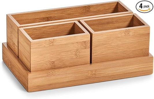 Zeller 25387 Organiser Set 4 Pieces Bamboo Approx. 28 x 17.7 x 11 cm Office Makeup Utensils Storage