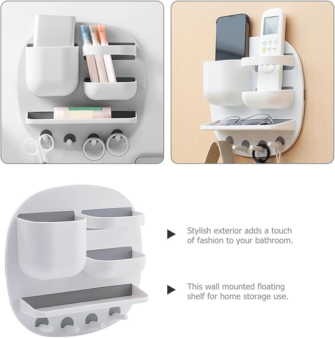 LIFKOME Multi Function Wall Mounted Bathroom Organizer with Compartments Storage Tray Hooks Versatile Floating Shelf for Toiletries and Items for Bathroom Decor