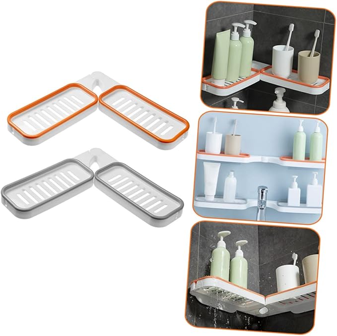 Healifty 2Pcs Wall Mounted Storage Rack Foldable Corner Organizer Punch-Free Bathroom Shelf Multi-Functional Toiletry Holder Easy Installation Space-Saving Design