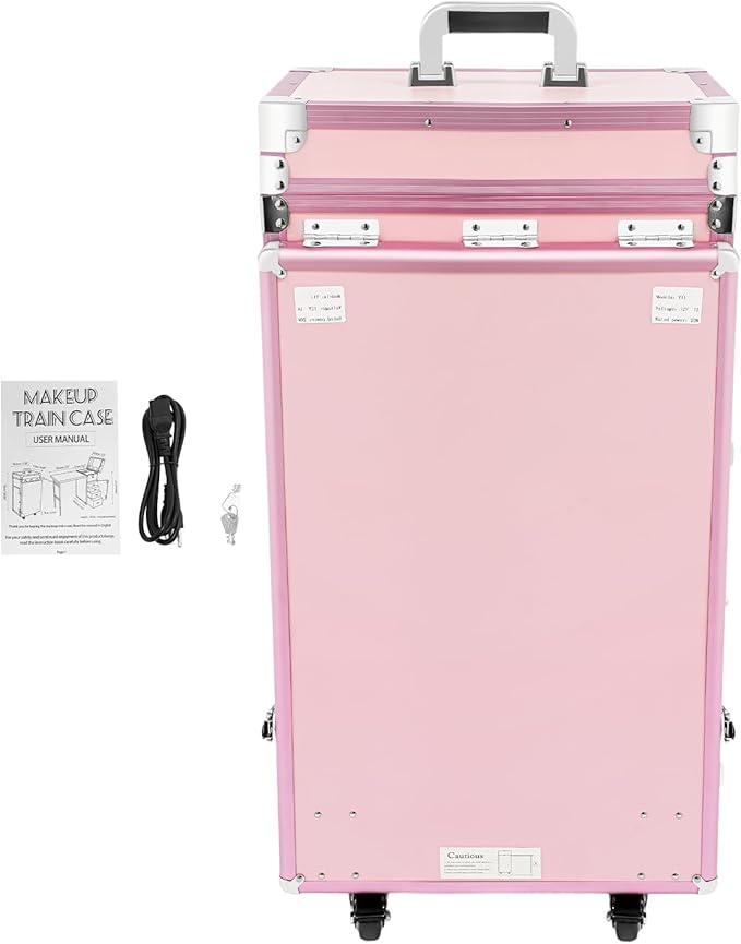 Portable Manicure Table Nail Foldable Nail Tables Travel Cosmetic Trolley Storage Organizer with 4 Drawers Mirror & Speaker Pink Artist Travel Organizer