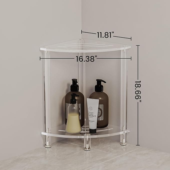 Sumerflos Acrylic Corner Shower Stool for Inside Shower, Clear Shower Bench with Adjustable Feet for Shaving Legs Seating Waterproof Heavy Duty Easy Assemble Modern, 11.81" D x 11.81" W x 18.66" H