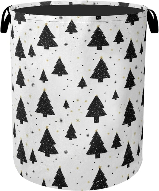 Pine Tree Stars Foldable Canvas Laundry Basket with Handles - Toy Organizer, Heavy Duty for Home，Bedroom, Dorm, Bathroom