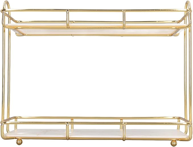 Bathroom Shelves, 2 Tier Bathroom Shelf Countertop Standing Shelf with Partition Cosmetic Storage Rack Holder Gold