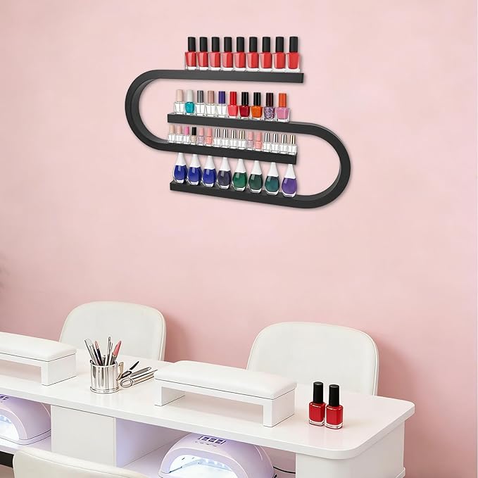 Nail Polish Organizer Wall Mounted, 2Pcs Nail Polish Storage Rack, Metal Nail Polish Storage Holder, Multifunctional Organizer for Essential Oil Perfume at Home Salon Spa(Black)