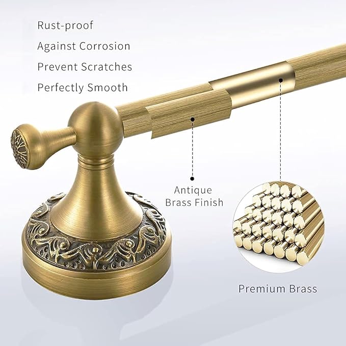 Brass Towel Bar,Adjustable Towel Holder Rod Antique Brass,Antique Towel Bar Rail Bathroom Accessories Wall Mount Expandable 15.2 to 27.8 Inch
