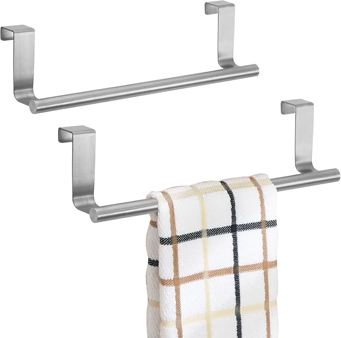 iDesign Stainless Steel 9-inch Over-the-Cabinet Towel Bar - Set of 2 - Brushed