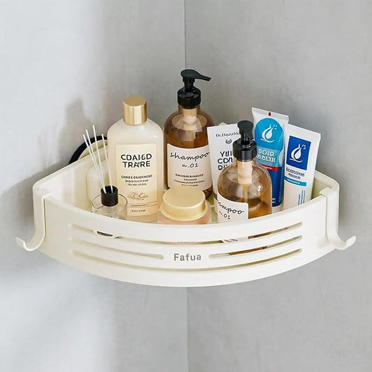 Corner Shower Caddy Suction Cup, No-Drilling Hanging Shower Caddy with Hooks, Waterproof & Rustproof Removable Shower Organizer for Bathroom Storage