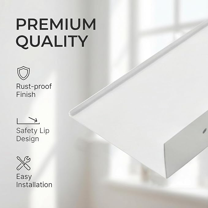 Z metnal White Floating Shelves, Wall Shelf, Metal Square Shelf for Display Collection, Aluminum, Wall Mounted, White, 24 inch, Set of 2