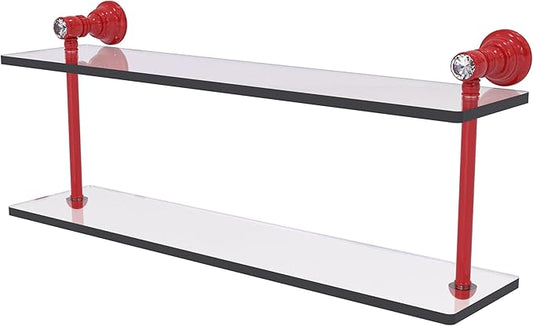 Allied Brass CC-2-22-FER Carolina Crystal Collection 22 Inch Two Tiered Glass Shelf, Fire Engine Red