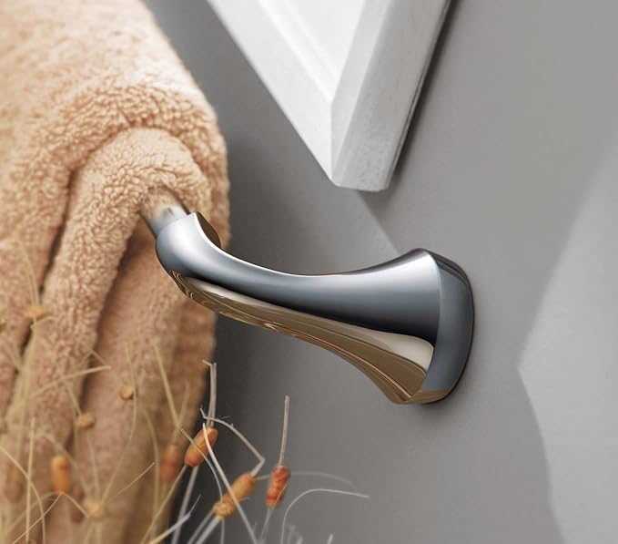Moen YB2818BN Eva Collection Transitional 18-Inch Wall-Mounted Single-Towel Bar, Hand Towel Storage Rod in Brushed Nickel for Bathroom