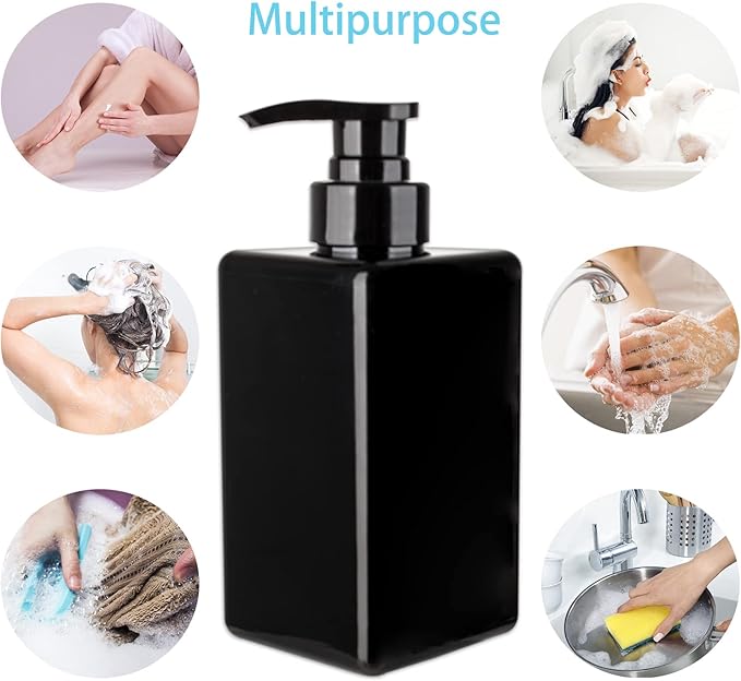 15 oz Hand Soap Dispenser, Plastic Pump Bottles, Refillable Empty Lotion Dispenser Liquid Container for Bathroom Kitchen College Dorm, 2 Pack Black