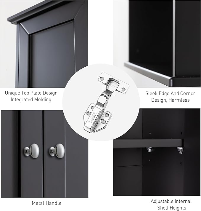 VANIRROR Black Wall Cabinet 24x30 Inch Wooden Over The Toilet Storage Cabinets with 2 Doors, Above Toilet Storage Medicine Cabinets for Bathroom Laundry Room Bedroom Kitchen