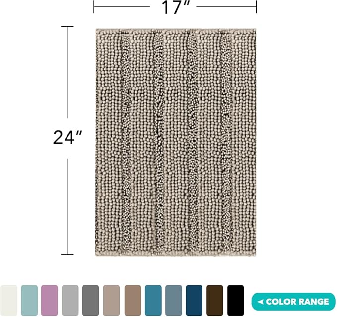 Turquoize Bathroom Rugs Shaggy Chenille Bath Rug Non Slip Thick Shaggy Bath Mats for Bathroom Chenille 1-Piece Bath Mat Set, Soft Super Absorbent Shower Rug Washable Mats, 17"x24", Taupe