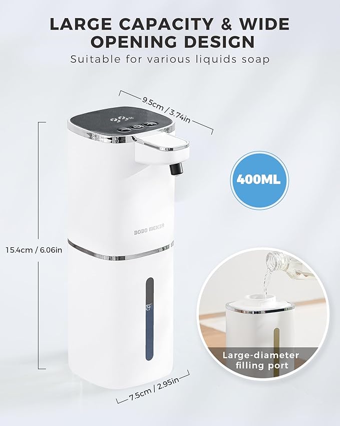 2 Pack Automatic Foaming Soap Dispenser, 400ml//13.53oz, USB Rechargeable, 9- Adjustable Foam Levels, IPX5 Waterproof, Touchless & Wall/Tabletop Use for Kitchen Bathroom, White