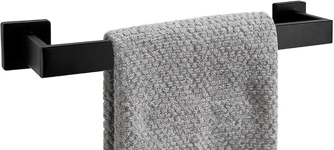 16 Inch Bathroom Towel Bar SUS304 Stainless Steel Matte Black Towel Holder Wall Mounted Heavy Duty Towel Rack Bathroom Towel Rod Modern Square Base Design(1, Matte Black, 16 Inch)