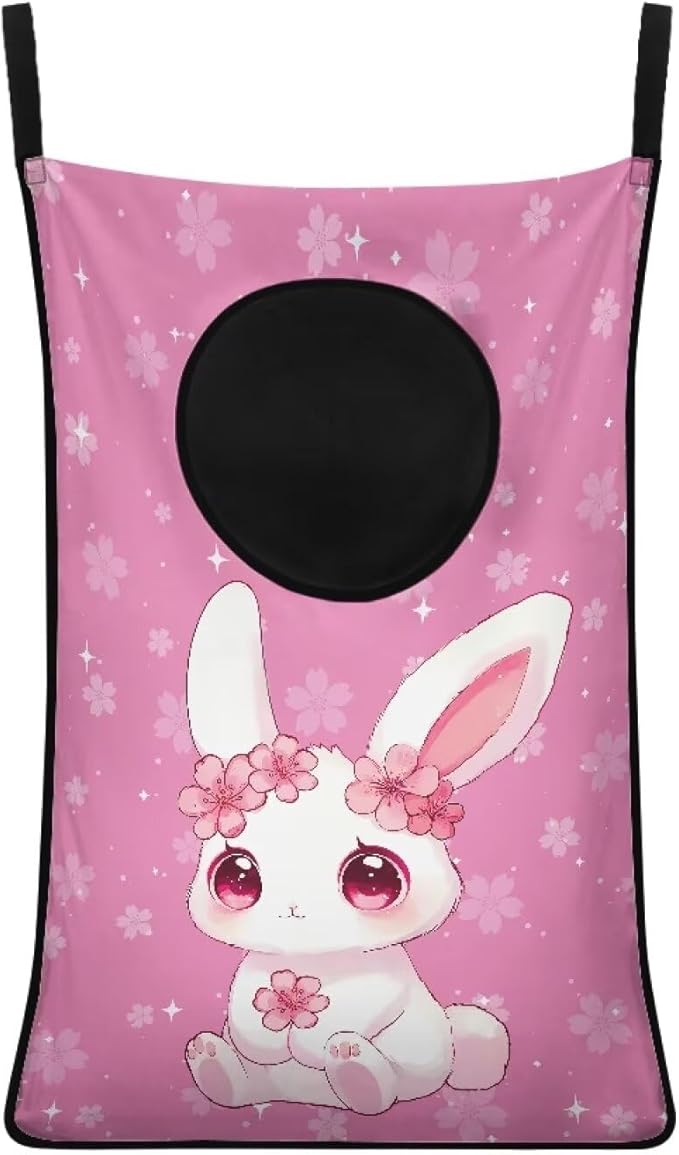 ZOUTAIRONG Cherry Blossom Rabbit Hanging Laundry Hamper Laundry Bag Washable Hamper for Clothes Laundry Basket Toys Storage Organizers for Home Bedroom Bathroom