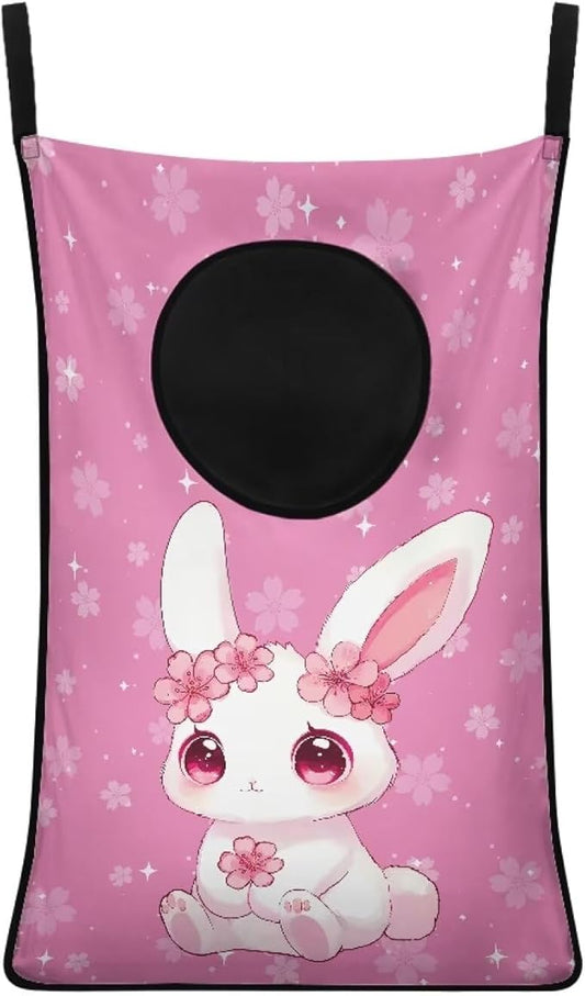 ZOUTAIRONG Cherry Blossom Rabbit Hanging Laundry Hamper Laundry Bag Washable Hamper for Clothes Laundry Basket Toys Storage Organizers for Home Bedroom Bathroom