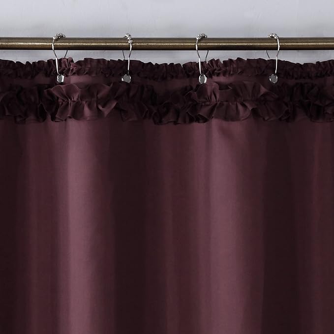 Ruffled Brown Modern Polyester Fabric Shower Curtain,Solid Chocolate Boho Waterproof Decoratived Farmhouse Bronze Shower Curtains for Bathroom,Extra Large 78" W x 84" L