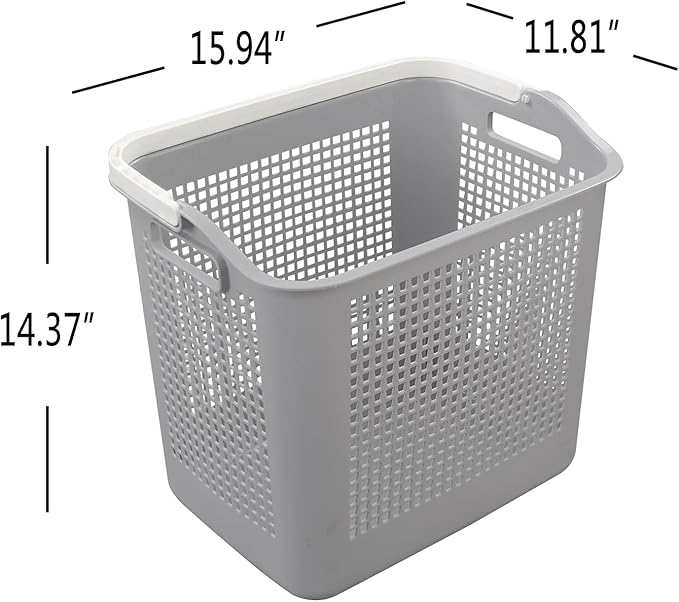 Morcte 4-Pack 35 L Plastic Laundry Hamper with Handles, Dirty Clothes Storage Basket, Gray