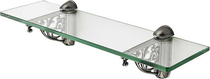 khtumeware 16 Inches Glass Shelves for Bathroom, Antique Silver Floating Glass Shelf Zinc Tempered Glass Bathroom Shelves for Wall Mount Modern