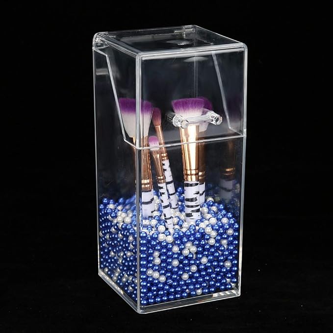 Brrnoo Acrylic Makeup Brush Holder with Lid, & Modern & Sleek, Transparent, Makeup Storage Box, Nail Brush Storage for DIY Nail Art & Salon
