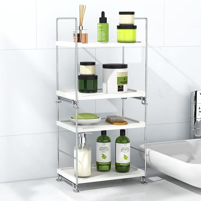 2-Tier Bathroom Countertop, Cosmetics Skincare Organizer Holder for Perfume, Bathroom Counter for Dresser and and Kitchen Vanity Organizer (Sliver)