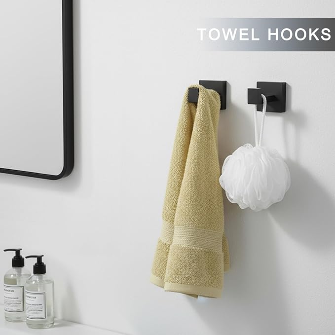 24 Inch Bathroom Hardware Set, 5-Pieces Matte Black Bathroom Accessories Set, Stainless Steel Towel Rack Set, Towel Bar, Towel Hooks, Updated Toilet Paper Holder with Shelf Wall Mounted