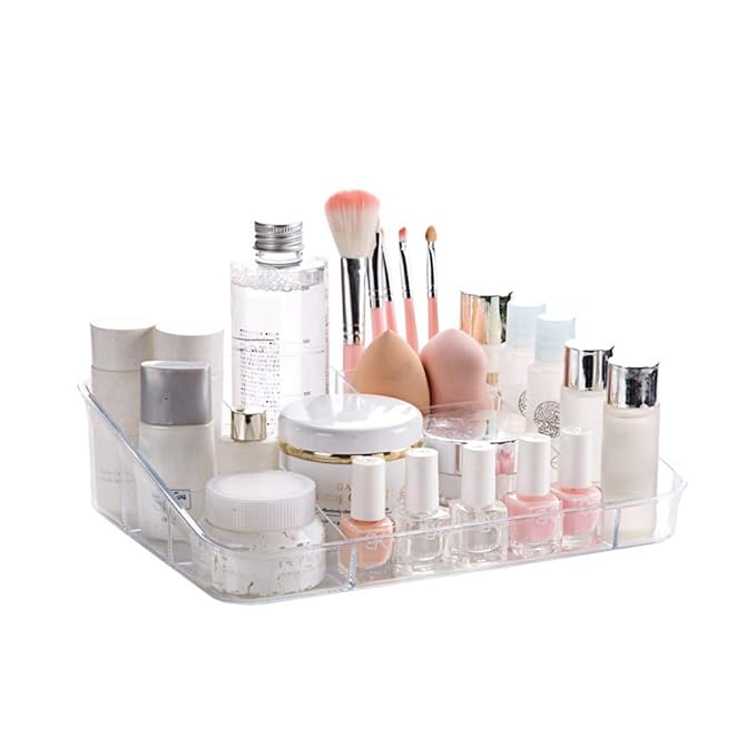 SUNFICON Makeup Organizer Holder Cosmetic Storage Box with Makeup Tray Organizer Set