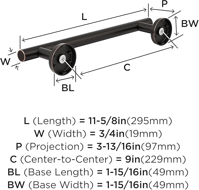 Amerock BH26546ORB | Oil Rubbed Bronze Towel Bar | 9 in (229 mm) Towel Rack | Arrondi | Bathroom Towel Holder | Bathroom Hardware | Bath Accessories