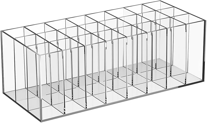 24-Slot Acrylic Lipstick Organizer - Transparent Makeup Storage Case for Lip Gloss Brushes and Cosmetics - Stylish Desktop Display Rack