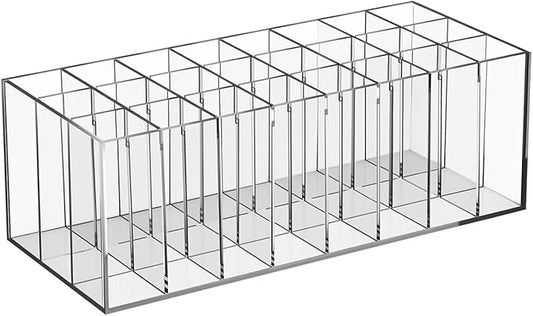24-Slot Acrylic Lipstick Organizer - Transparent Makeup Storage Case for Lip Gloss Brushes and Cosmetics - Stylish Desktop Display Rack