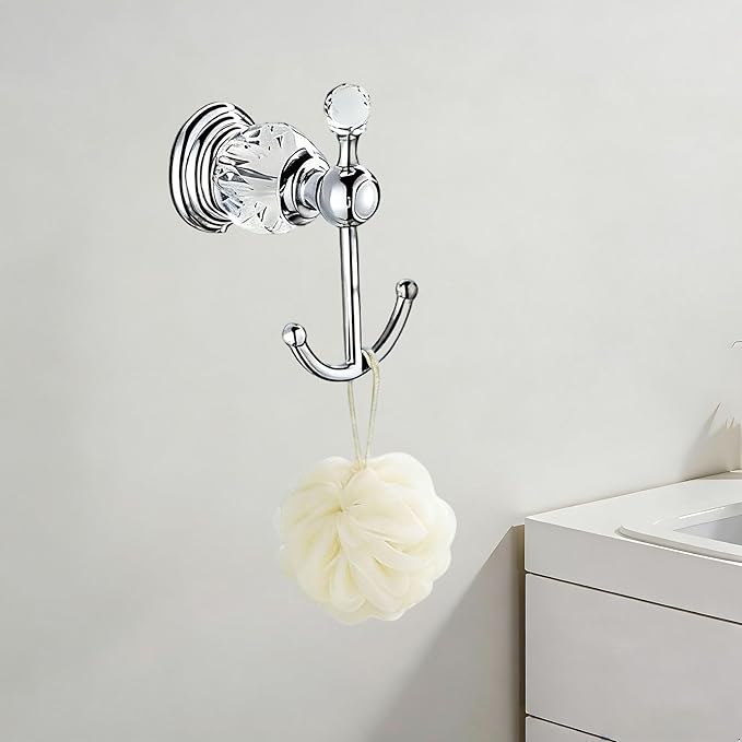 Crystal Bathroom Accessories,Chrome Towel Bar Set Adjustable,Polished Silver Toilet Paper Holder Towel Ring Coat Hooks Bathroom Hardware 4 Pieces Wall Mounted